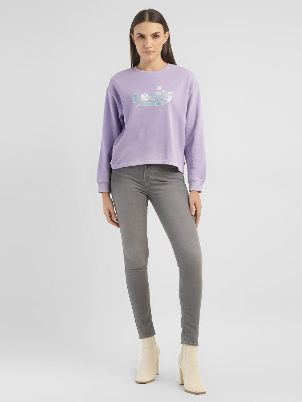 Women's Brand Logo Purple Crew Neck Sweatshirt