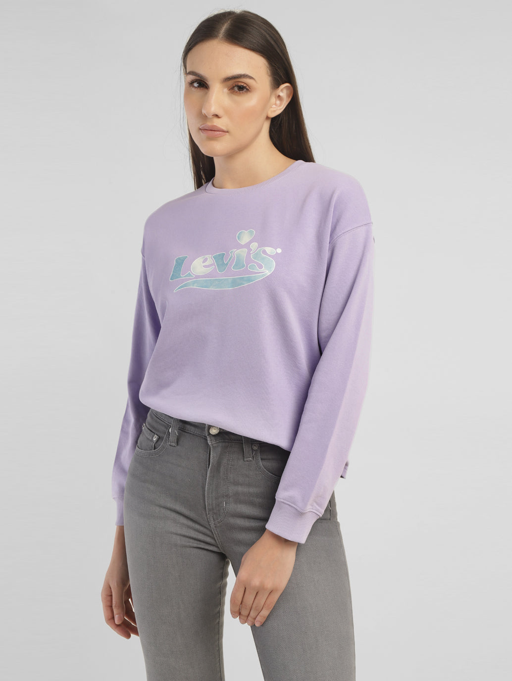 Women's Brand Logo Purple Crew Neck Sweatshirt