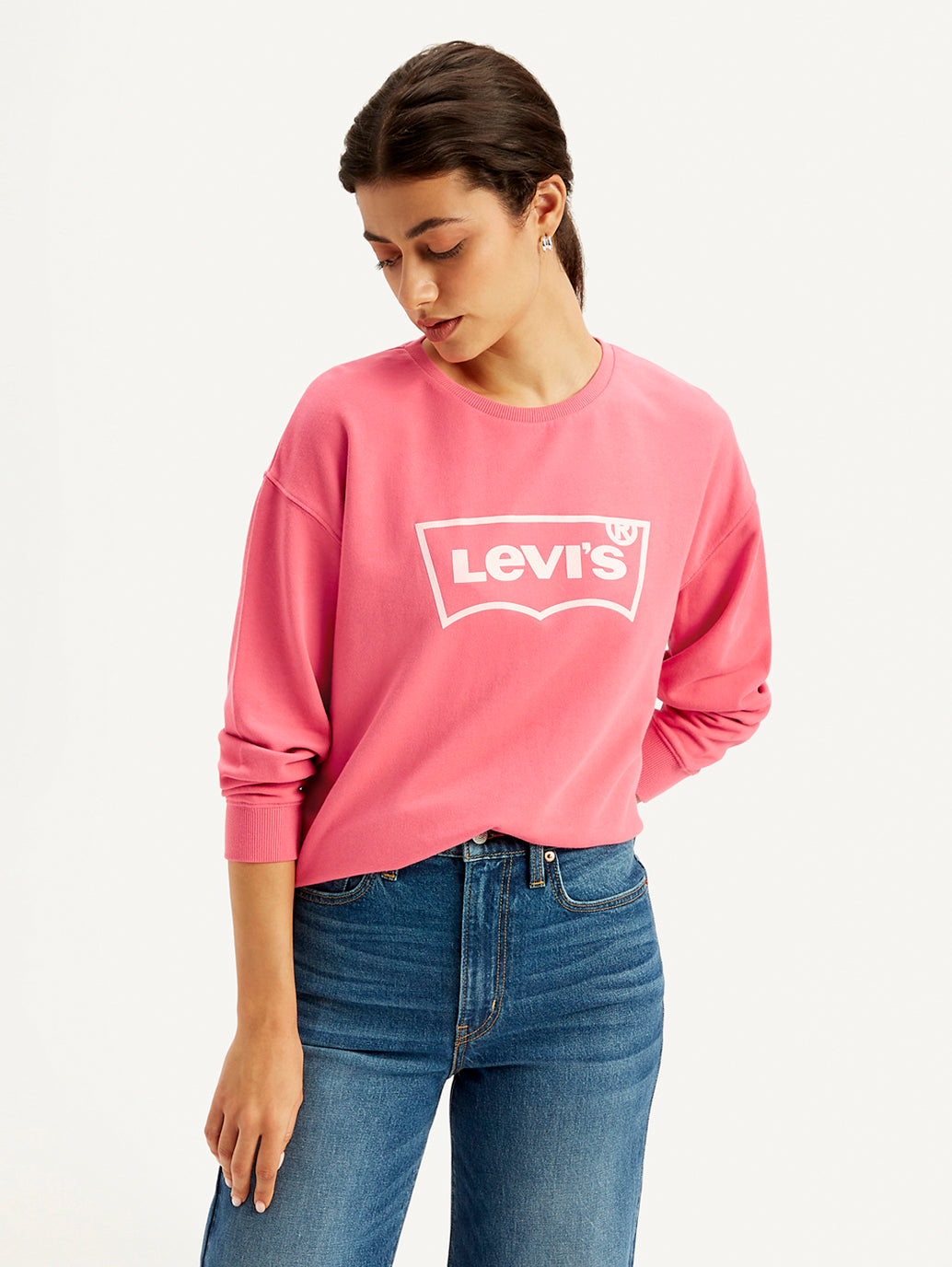 Women's Brand Logo Pink Crew Neck Sweatshirt