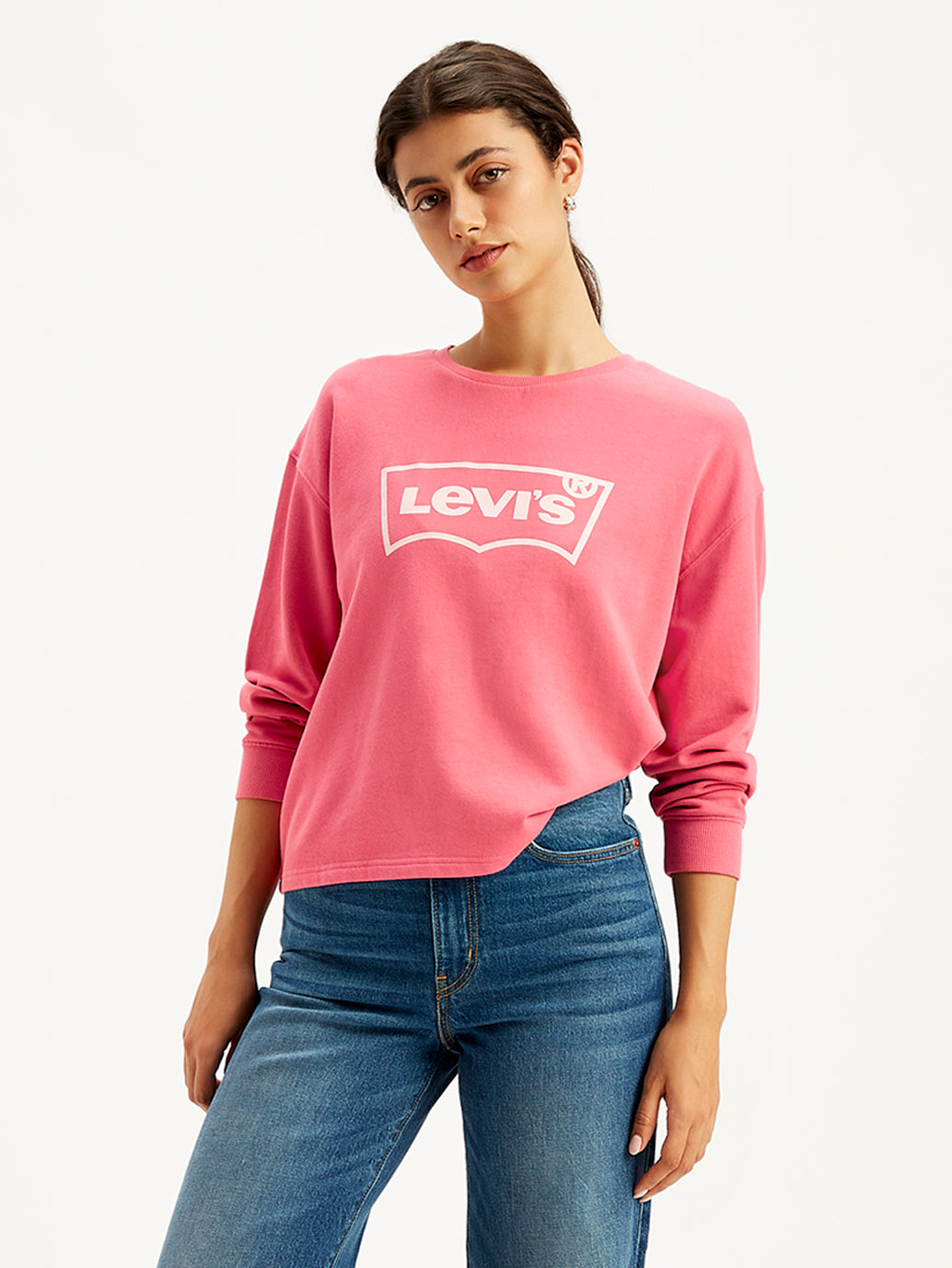 Women's Brand Logo Pink Crew Neck Sweatshirt