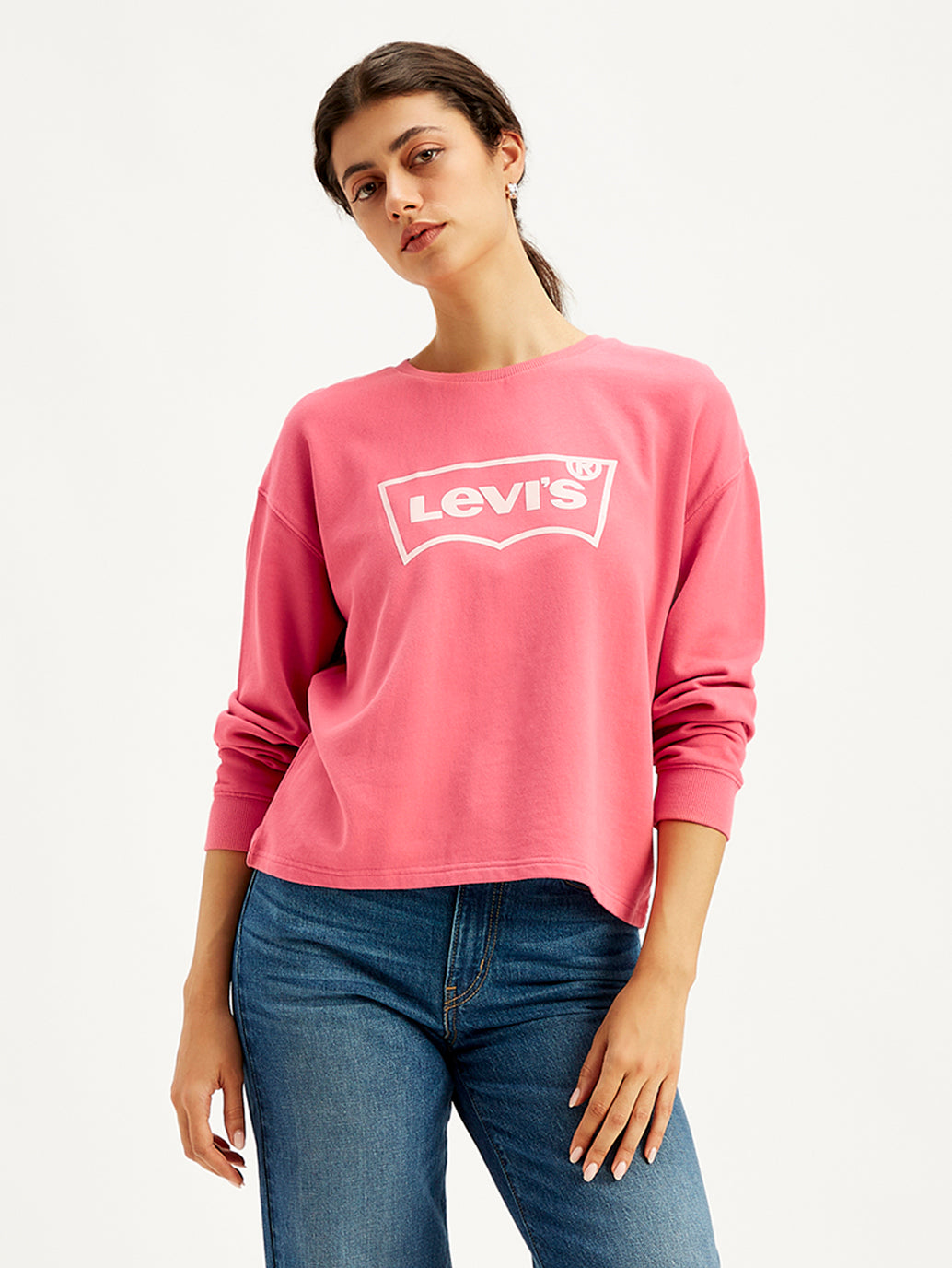 Women's Brand Logo Pink Crew Neck Sweatshirt