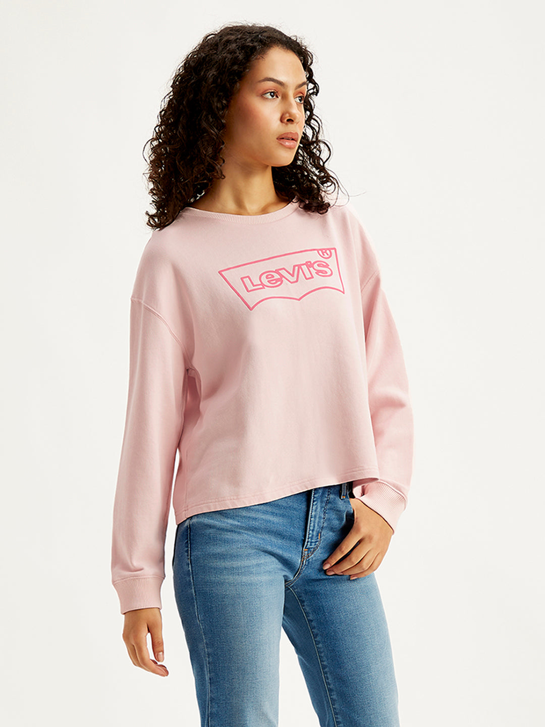 Women's Brand Logo Light-Pink Crew Neck Sweatshirt