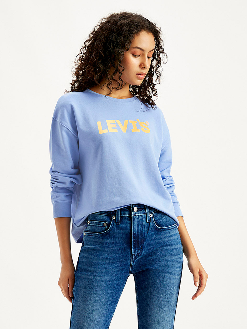 Women's Brand Logo Blue Crew Neck Sweatshirt