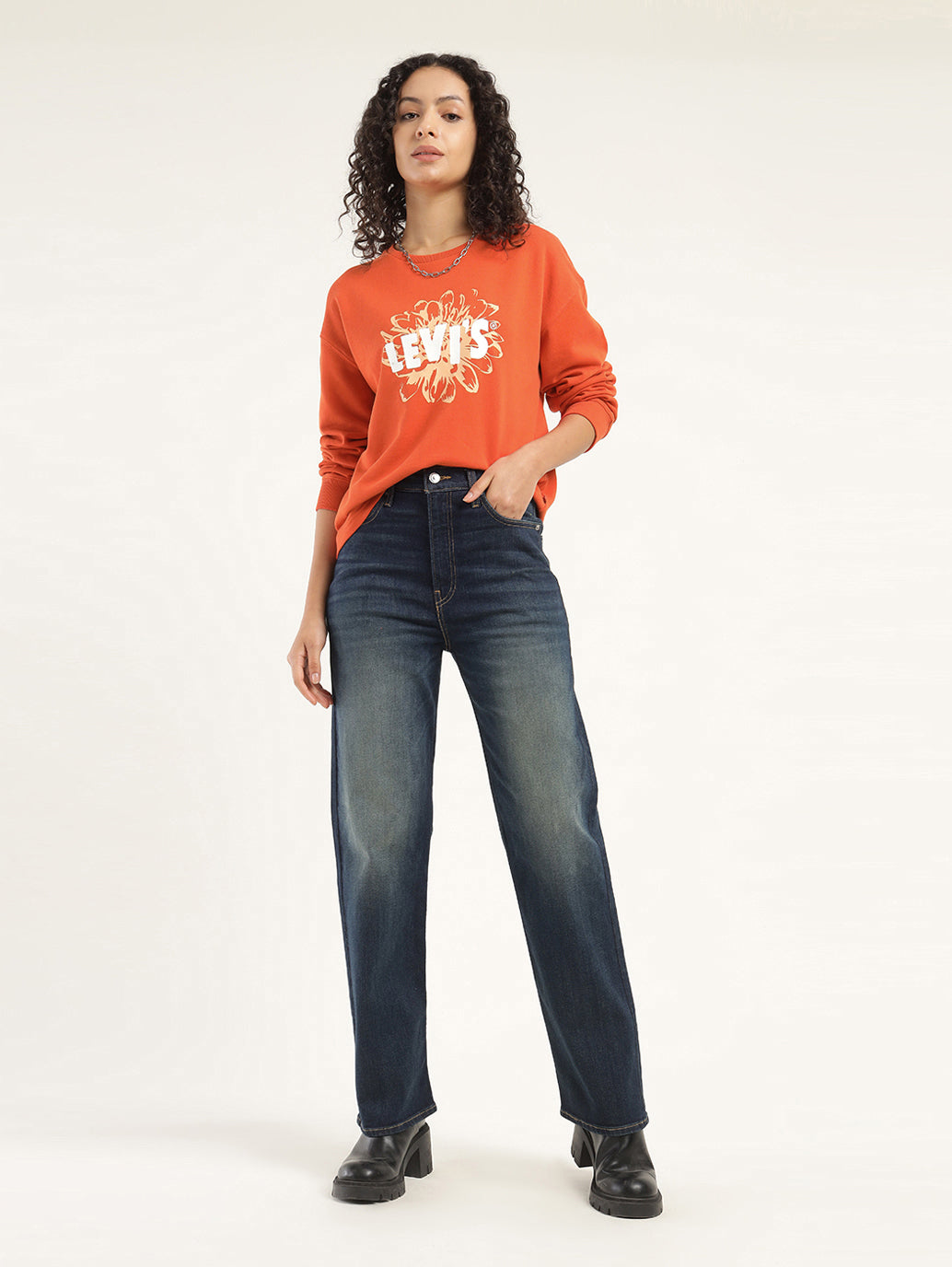 Women's Graphic Orange Crew Neck Sweatshirt