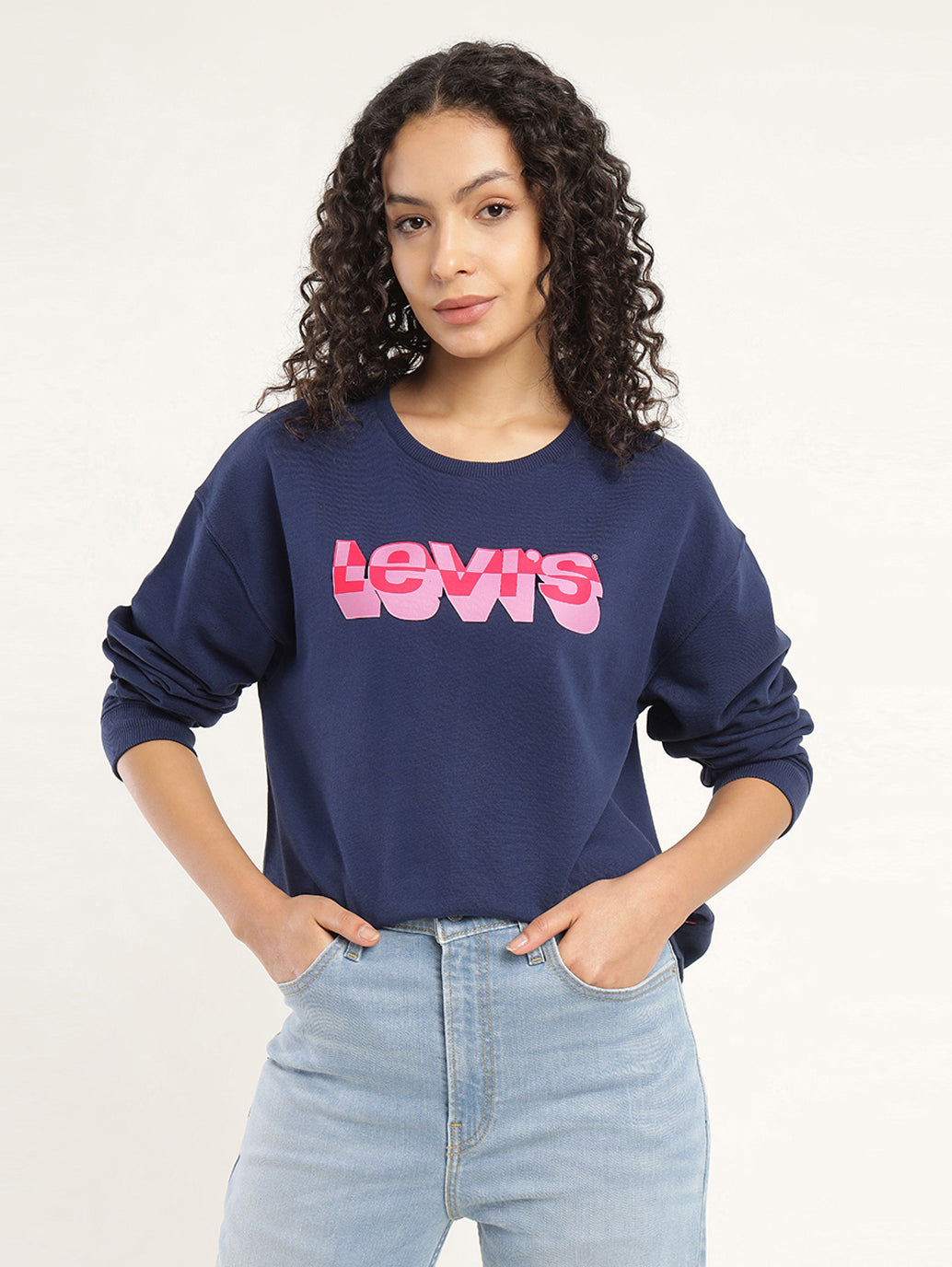 Women's Brand Logo Navy Crew Neck Sweatshirt