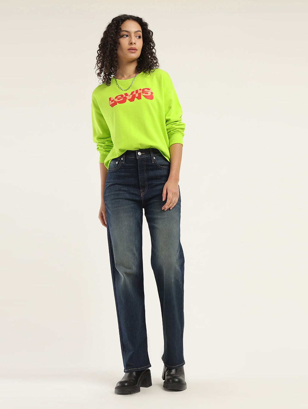 Women's Brand Logo Green Crew Neck Sweatshirt