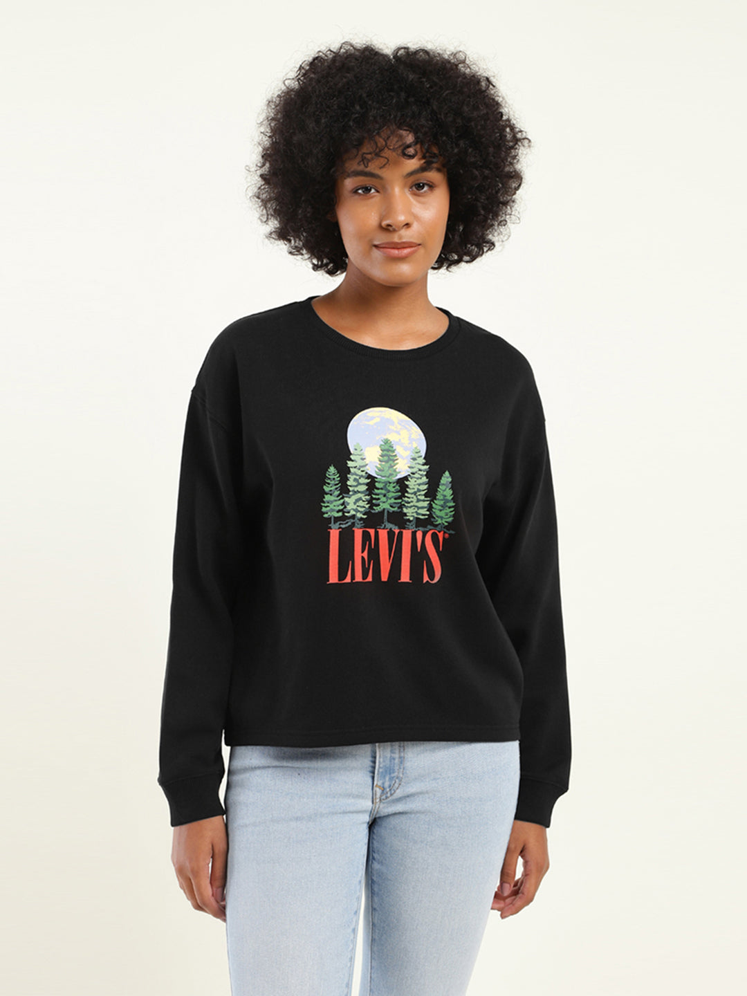 Women's Graphic Black Crew Neck Sweatshirt