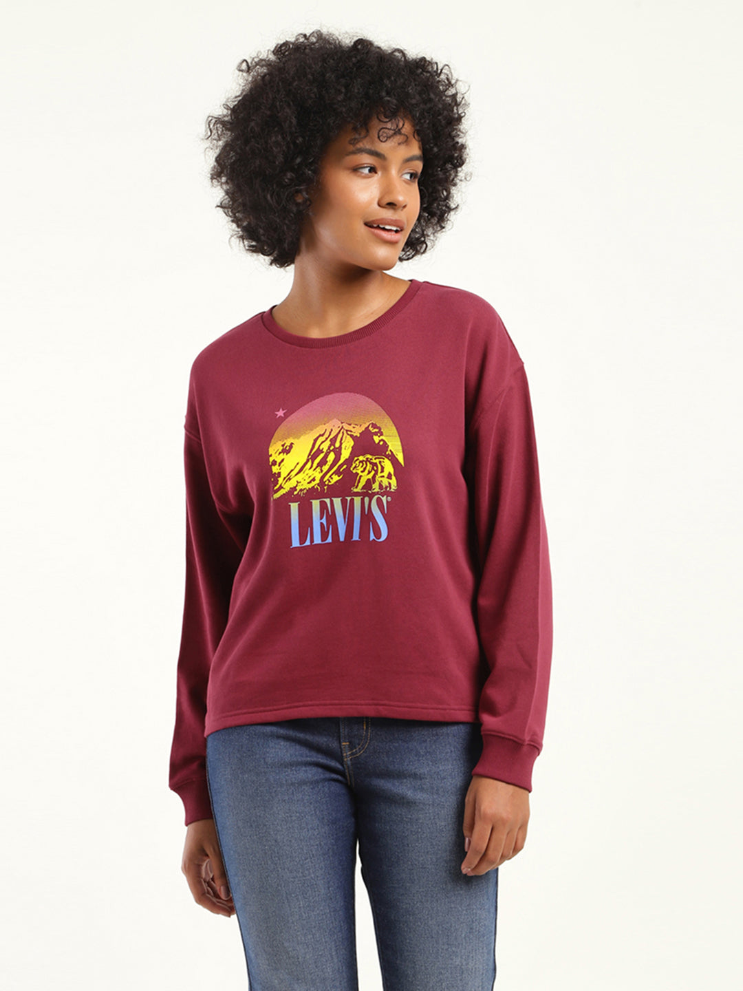 Women's Solid Maroon Crew Neck Sweatshirt