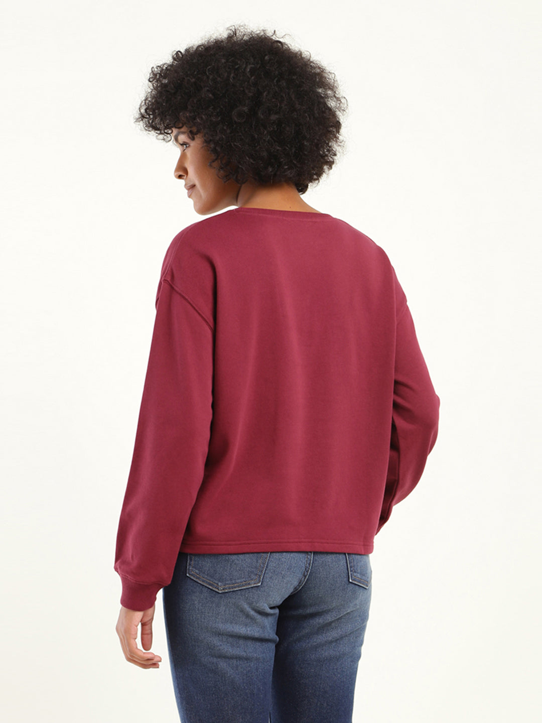 Women's Solid Maroon Crew Neck Sweatshirt