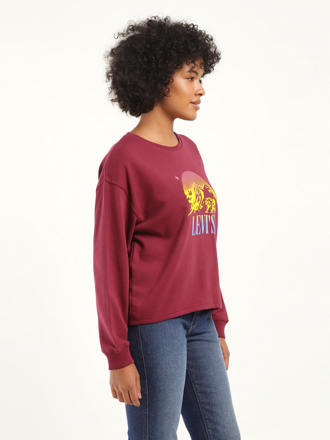 Women's Solid Maroon Crew Neck Sweatshirt