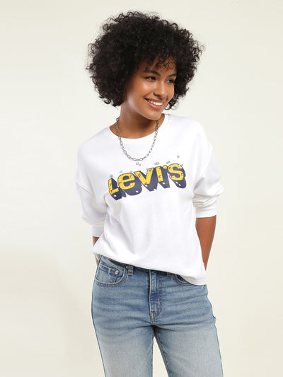 Women's Brand Logo White Crew Neck Sweatshirt
