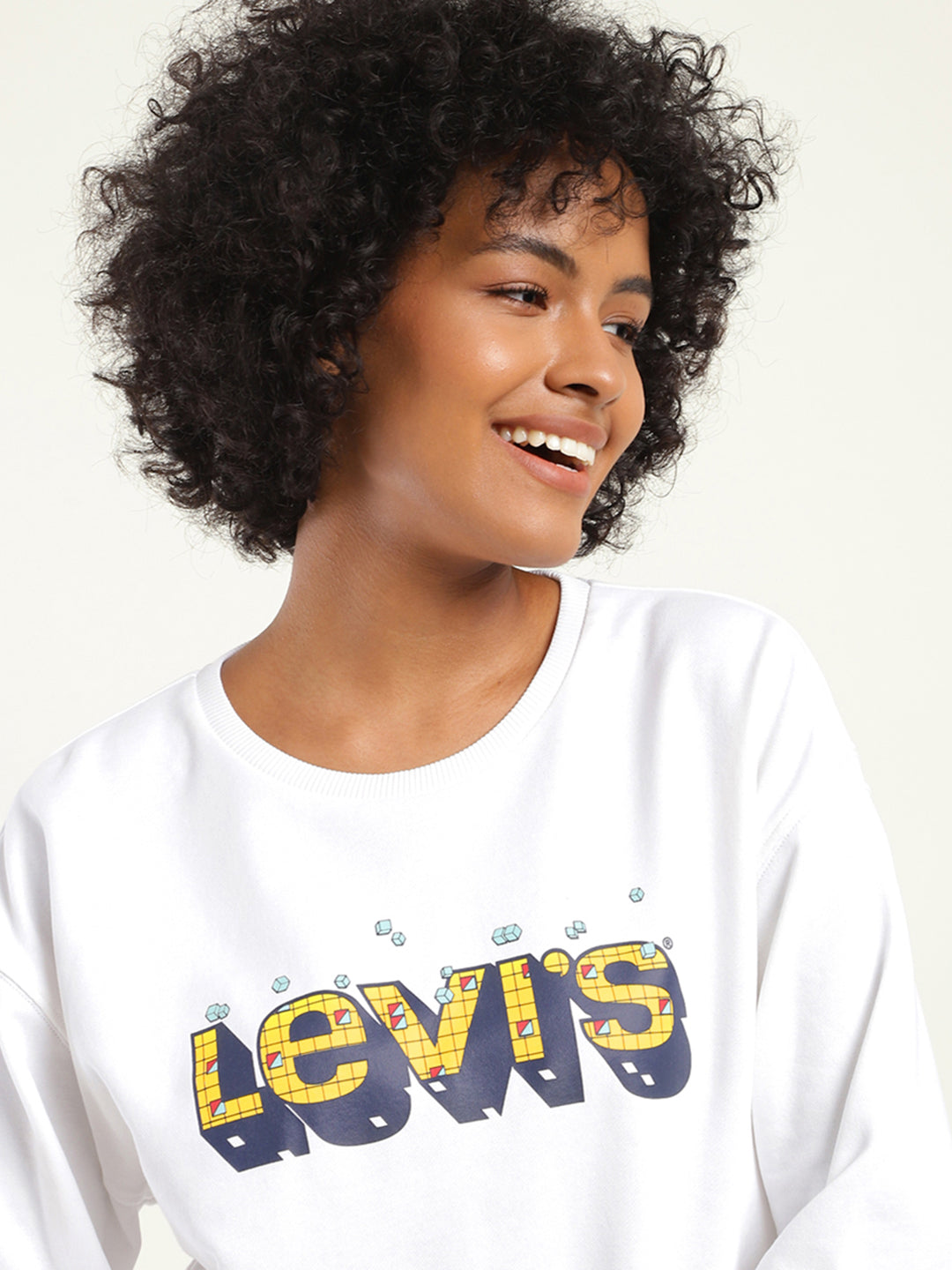 Women's Solid White Crew Neck Sweatshirt