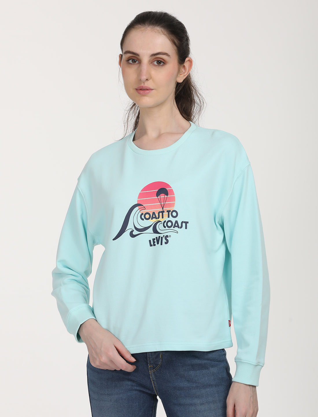 Women's Graphic Light Blue Crew Neck Sweatshirt