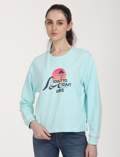 Women's Graphic Light Blue Crew Neck Sweatshirt