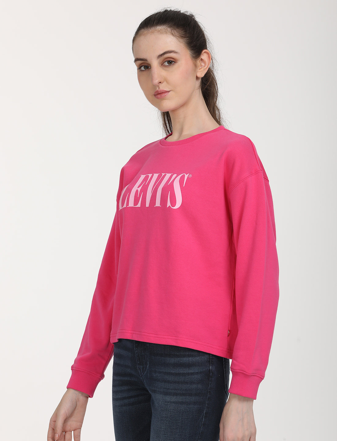 Women's Brand Logo Pink Crew Neck Sweatshirt – Levis India Store