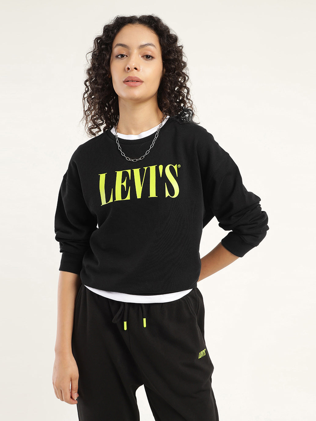 Women's Brand Logo Black Crew Neck Sweatshirt