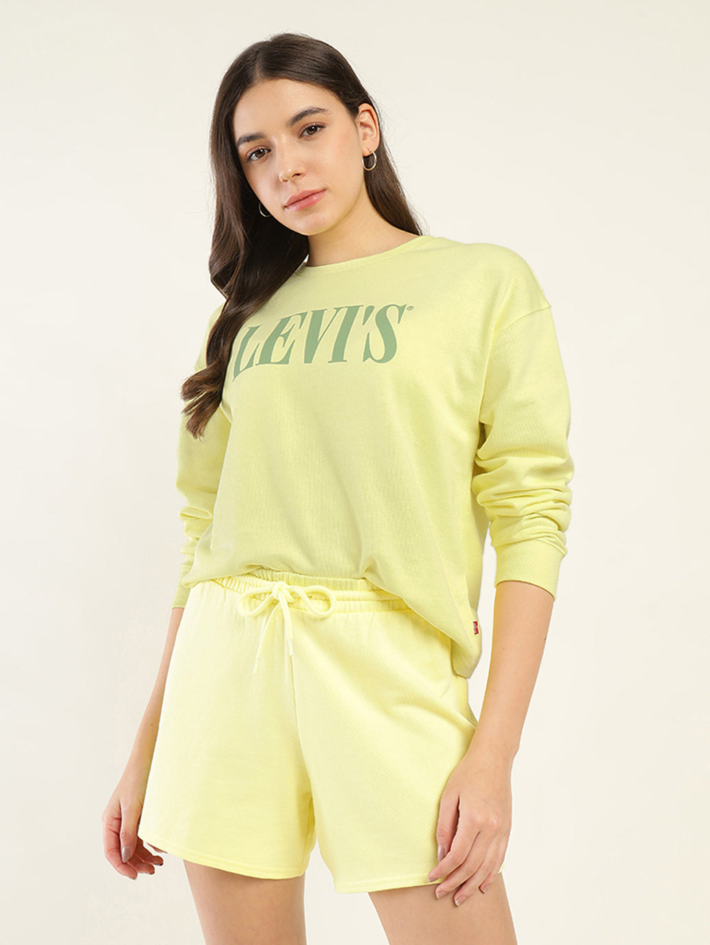 Women's Brand Logo Yellow Crew Neck Sweatshirt