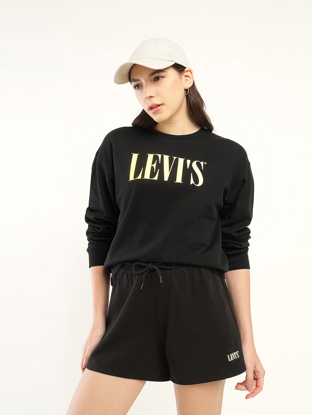 Women's Brand Logo Black Crew Neck Sweatshirt