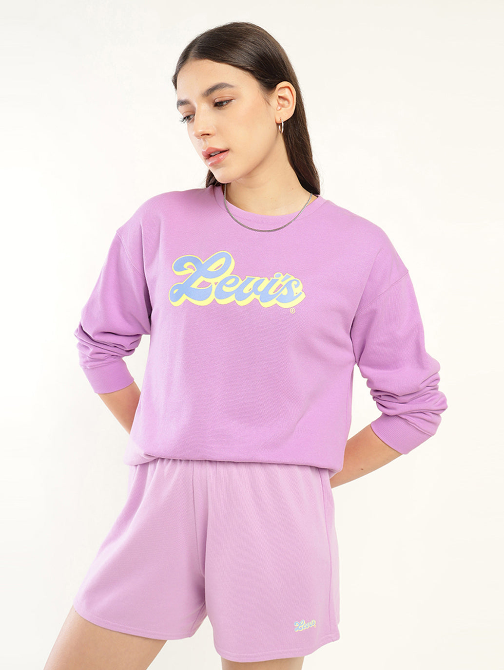 Women's Brand Logo Purple Crew Neck Sweatshirt