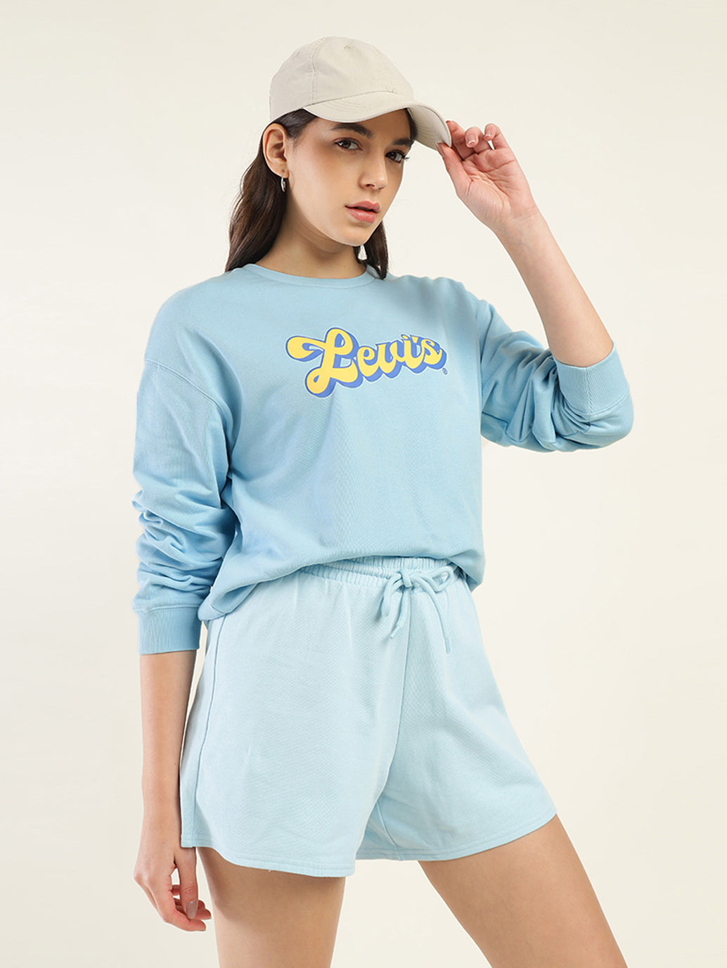 Women's Brand Logo Blue Crew Neck Sweatshirt