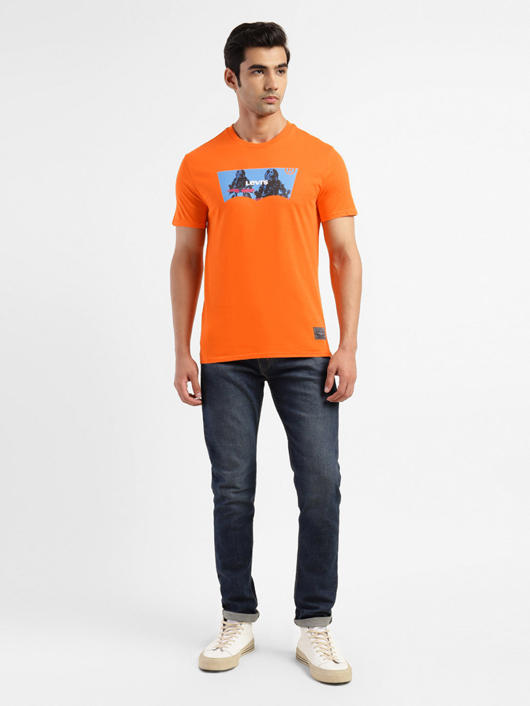 Men's Graphic Print Slim Fit T-shirt Orange