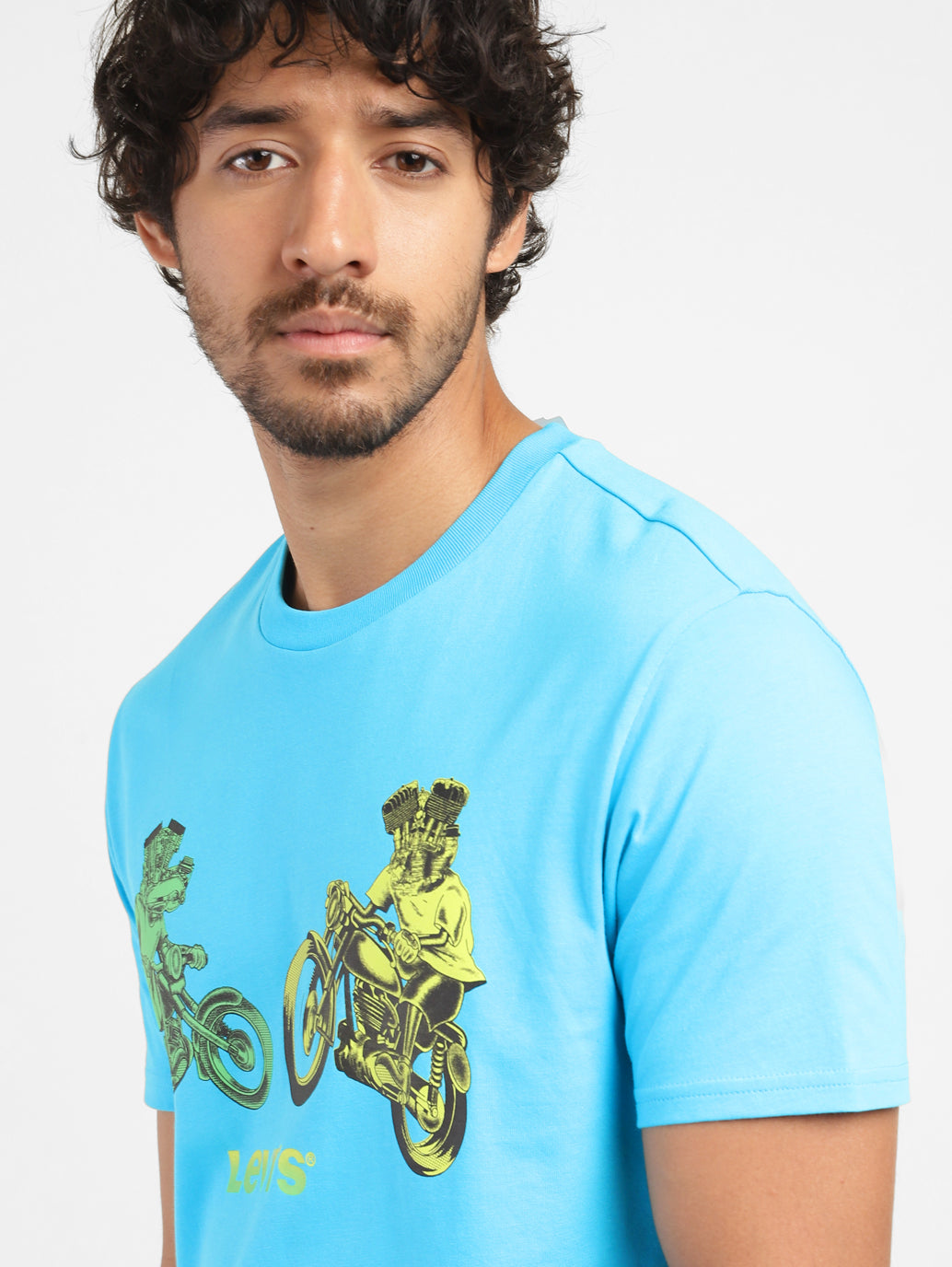 Men's Graphic Print Slim Fit T-shirt Blue