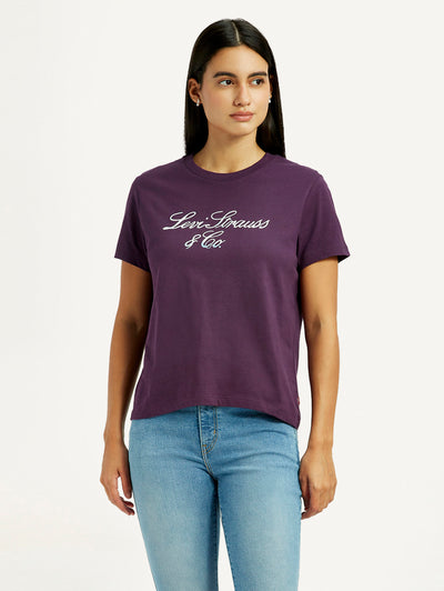 levi's Women's Typography Purple Crew Neck T-shirt-picture-47