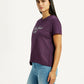 Women's Typography Purple Crew Neck T-shirt - Side View