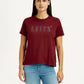 Women's Typographic Print Maroon Relaxed Fit T-shirt - Front View
