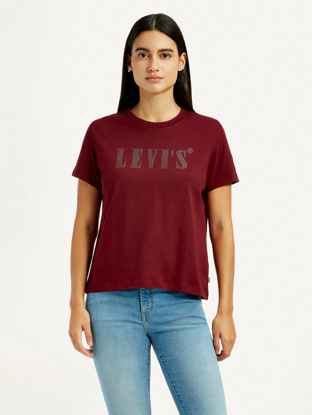 Women's Typographic Print Maroon Relaxed Fit T-shirt - Front View