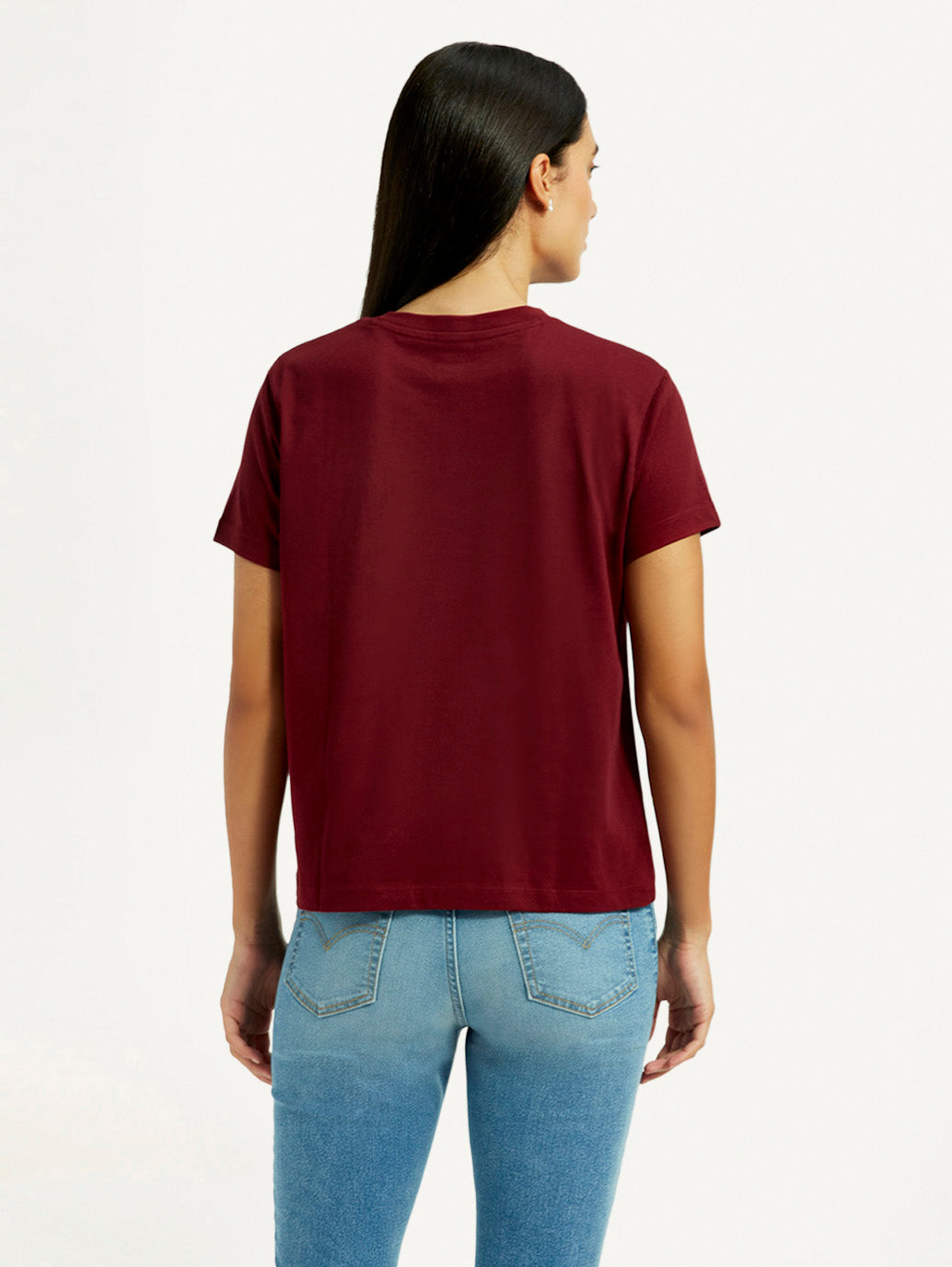 Women's Typographic Print Maroon Relaxed Fit T-shirt - Back View