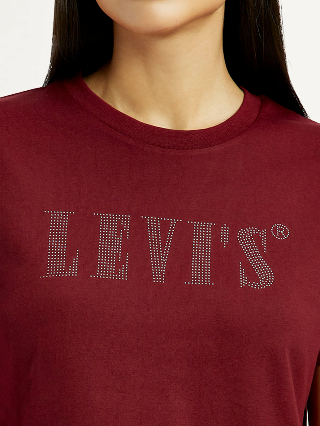 Women's Typographic Print Maroon Relaxed Fit T-shirt - Detail View