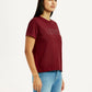 Women's Typographic Print Maroon Relaxed Fit T-shirt - Side View