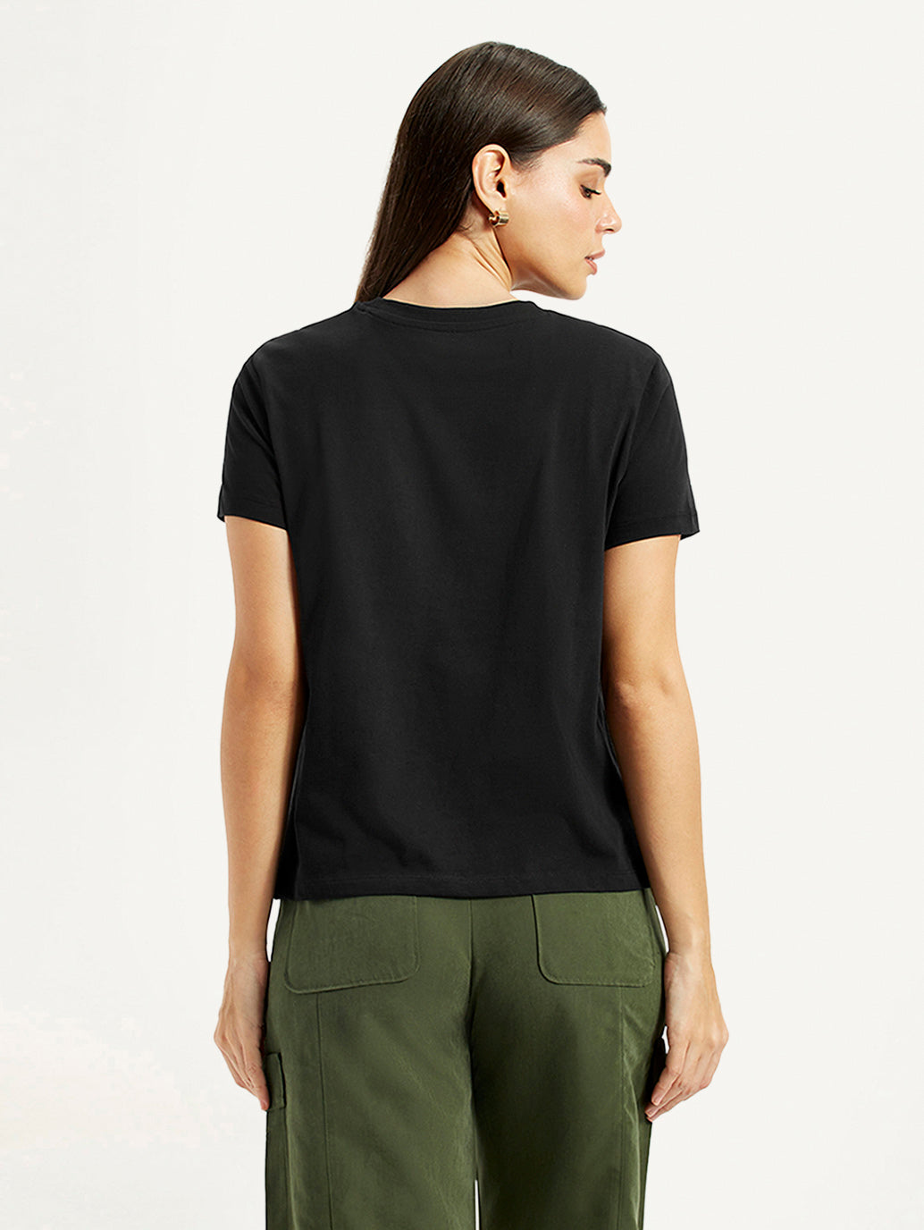 Women's Graphic Print Black Relaxed Fit T-shirt - Back View