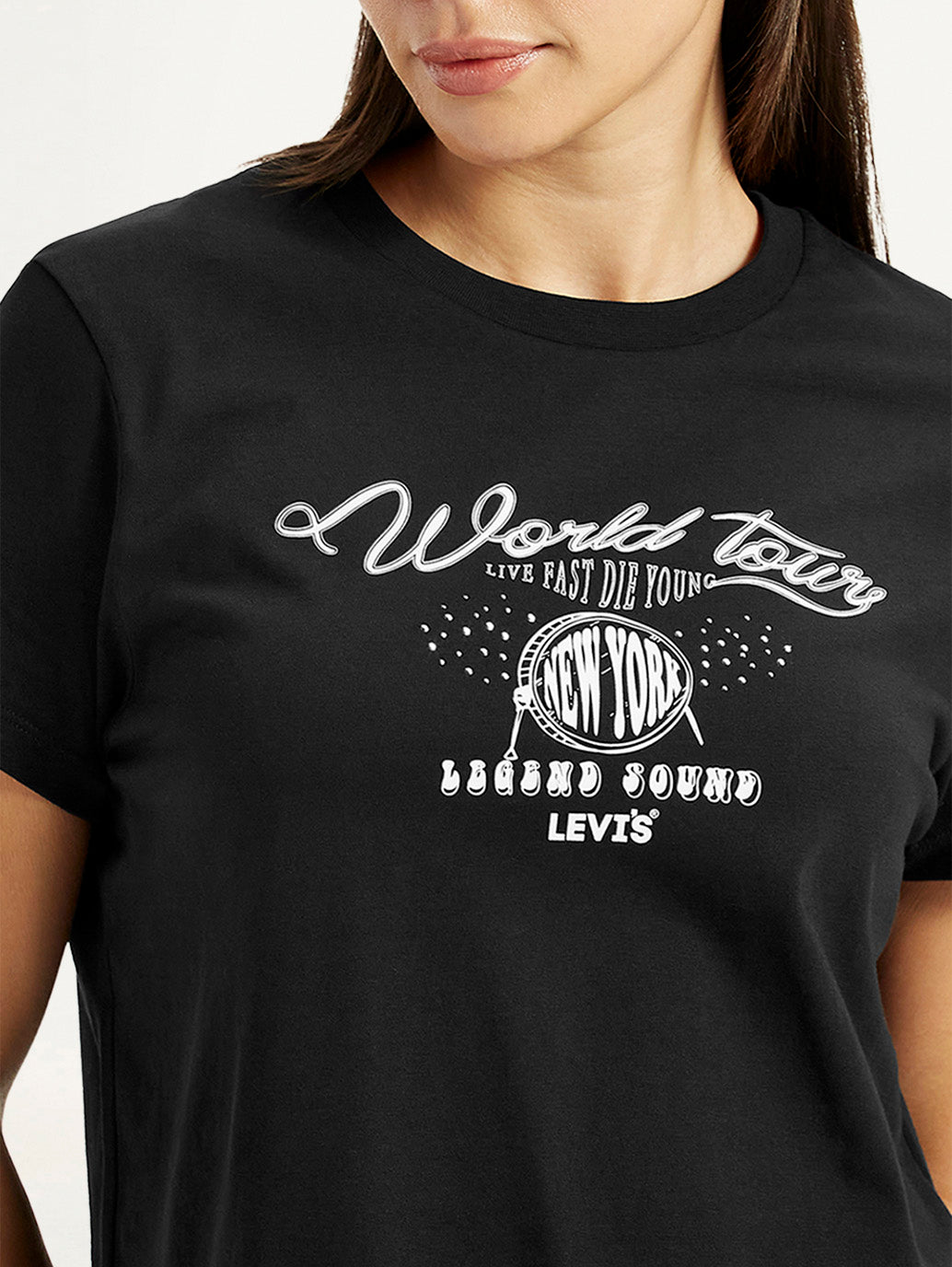 Women's Graphic Print Black Relaxed Fit T-shirt - Main Image