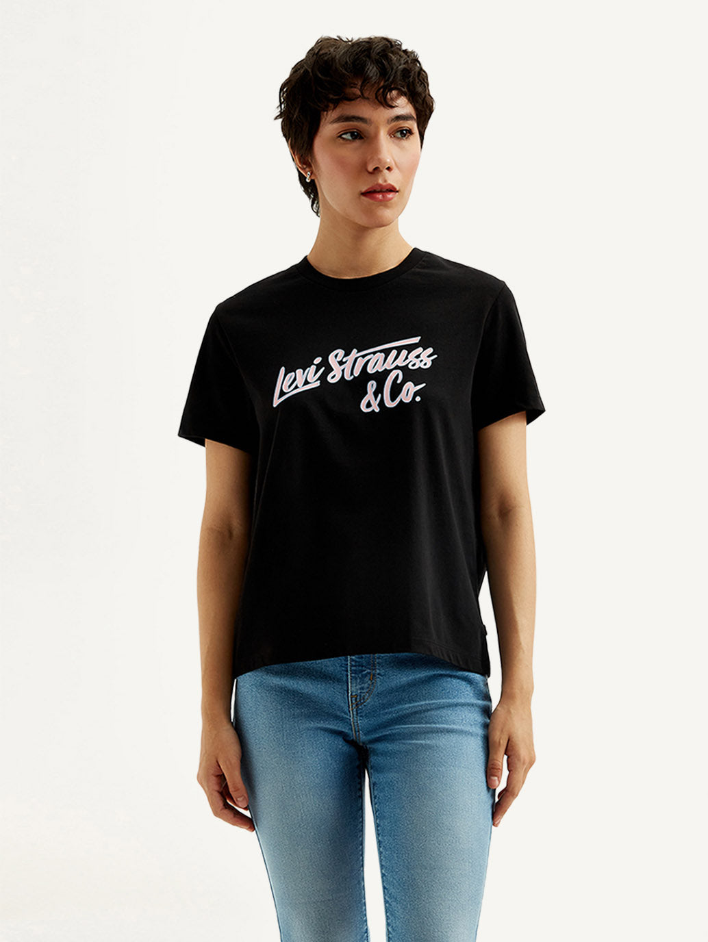 Women's Typography Black Crew Neck T-shirt