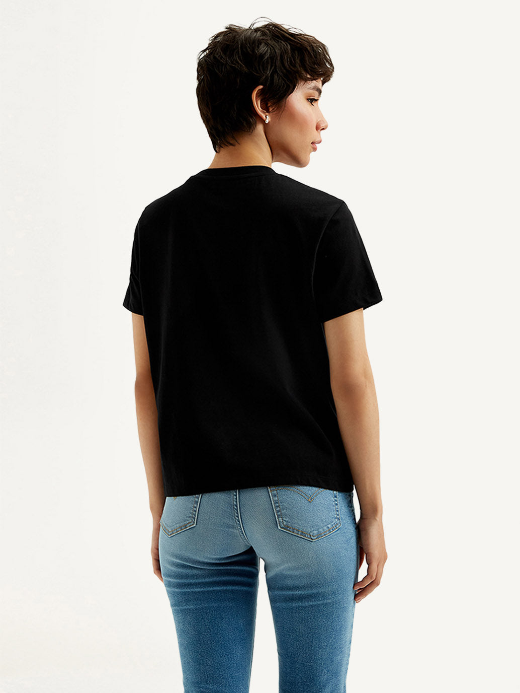 Women's Typography Black Crew Neck T-shirt - Back View