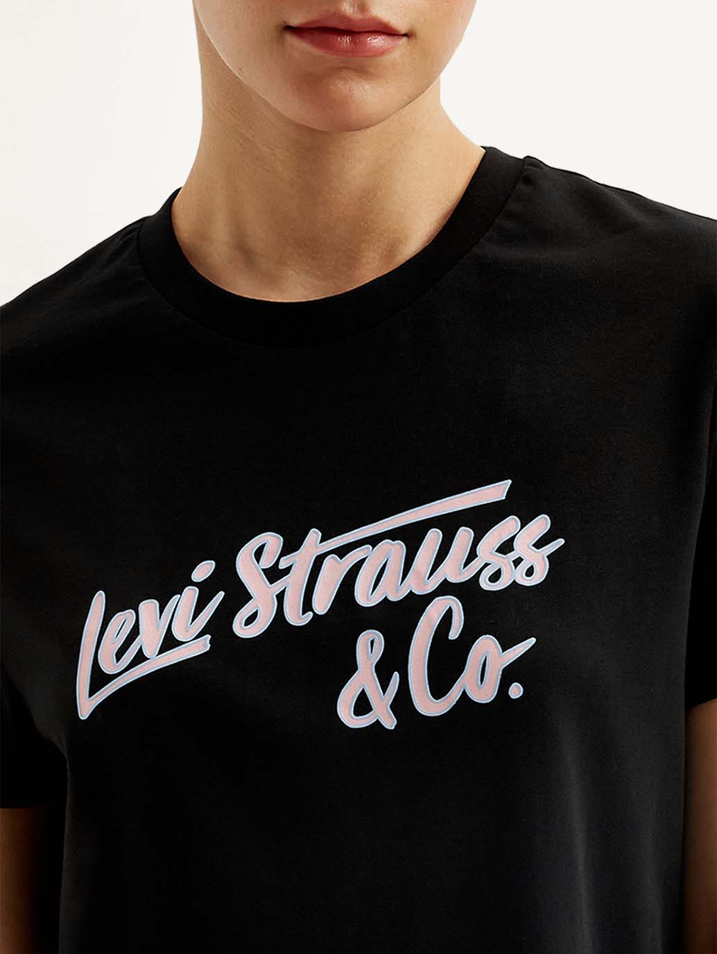 Women's Typography Black Crew Neck T-shirt - Detail View