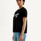Women's Typography Black Crew Neck T-shirt - Side View