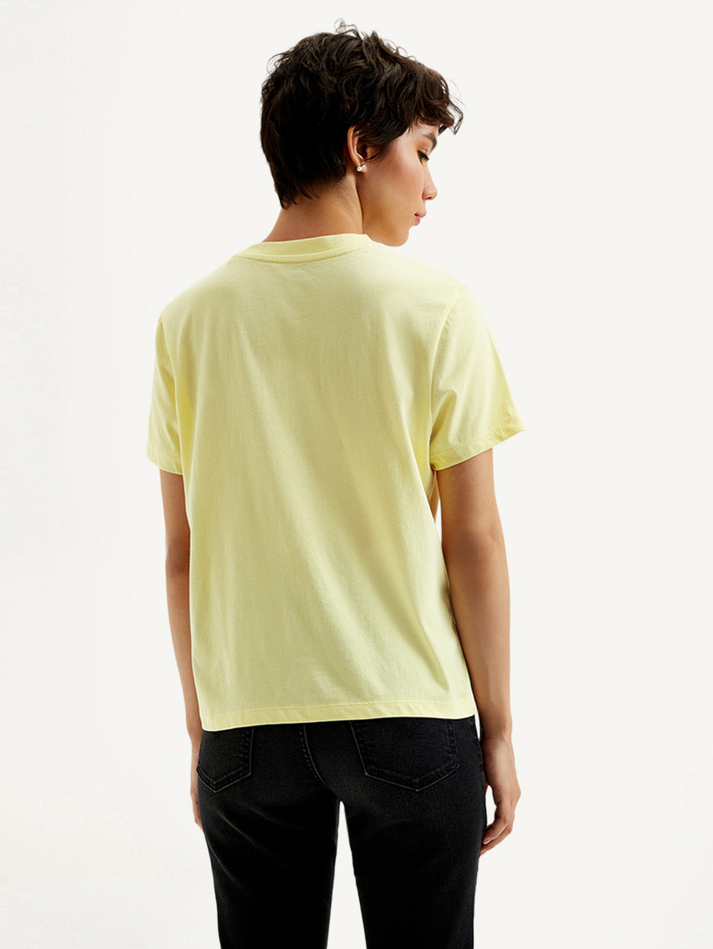 Women's Graphic Print Yellow Crew Neck T-Shirt - Back View
