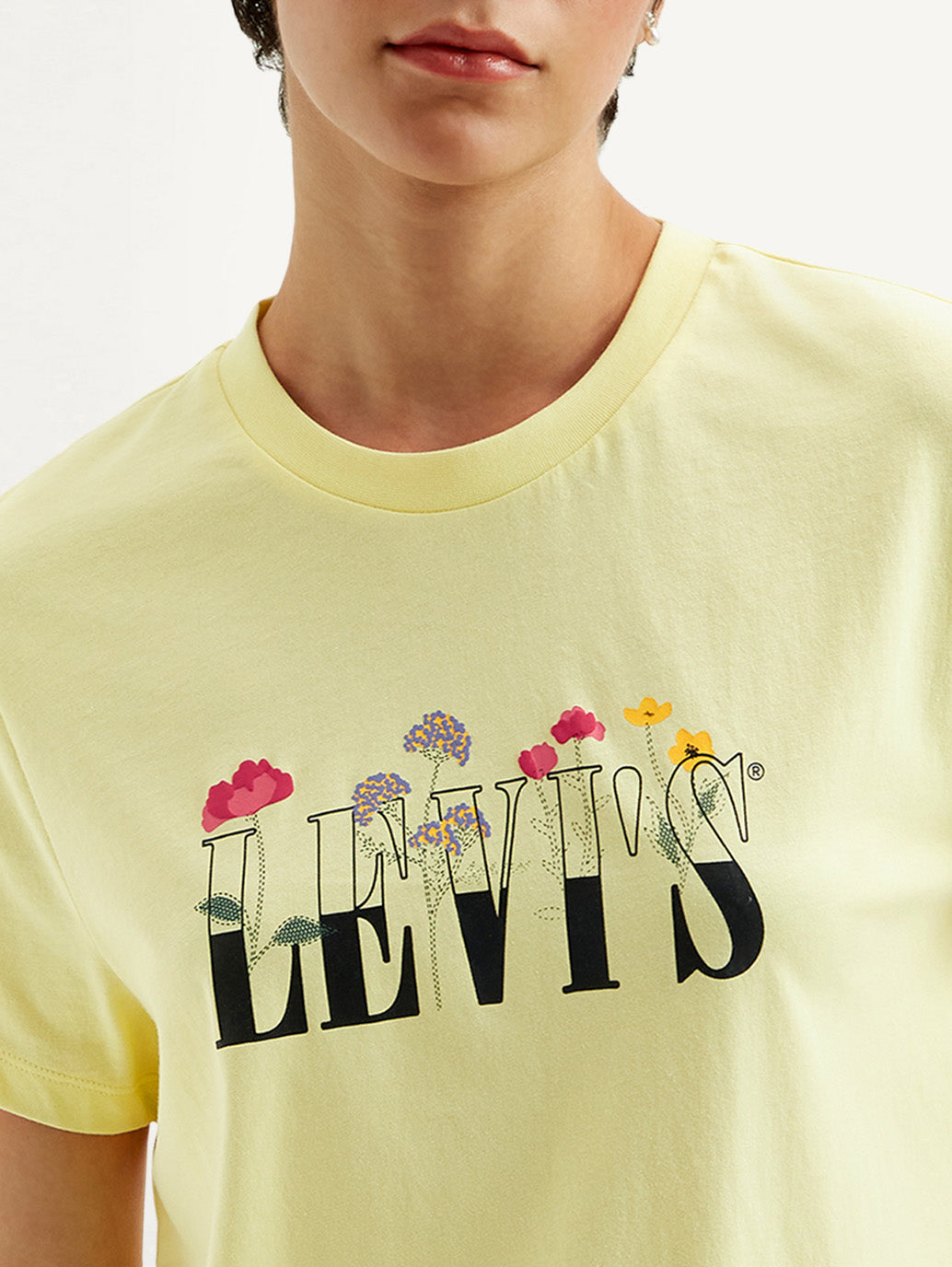 Women's Graphic Print Yellow Crew Neck T-Shirt - Detail View