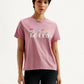 Women's Graphic Print Pink Crew Neck T-shirt - Front View