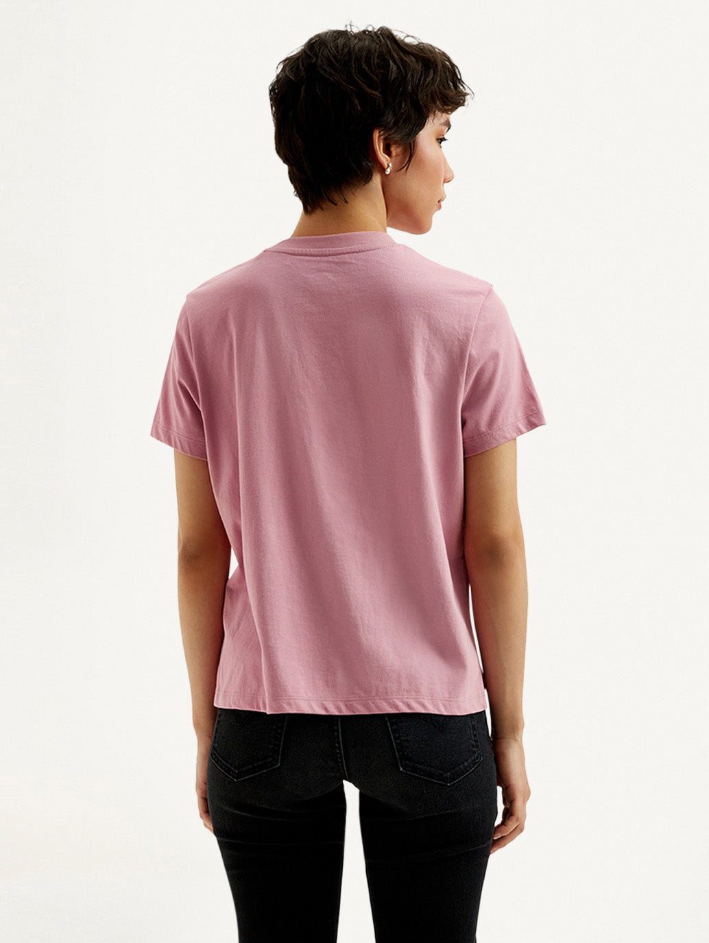 Women's Graphic Print Pink Crew Neck T-shirt - Back View