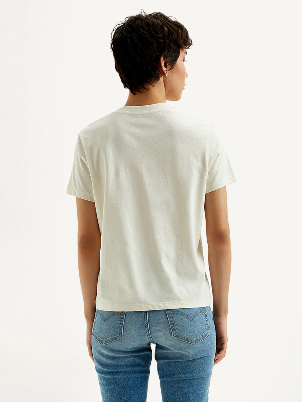 Women's Brand Logo Off-White Crew Neck T-Shirt - Back View