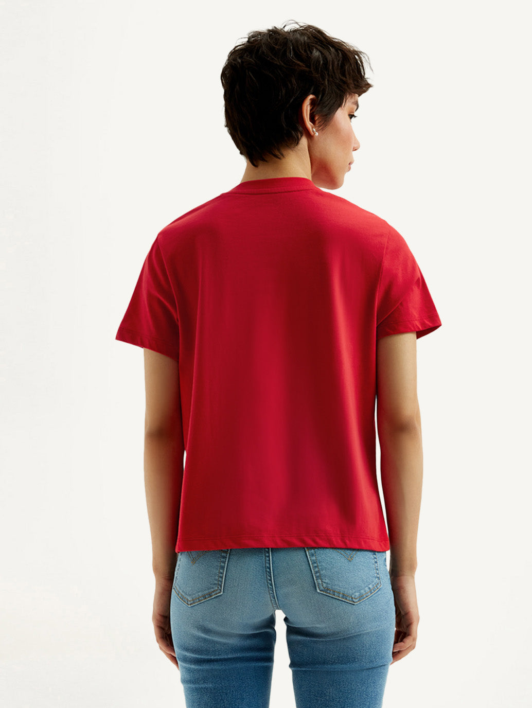 Women's Brand Logo Red Crew Neck T-Shirt - Back View