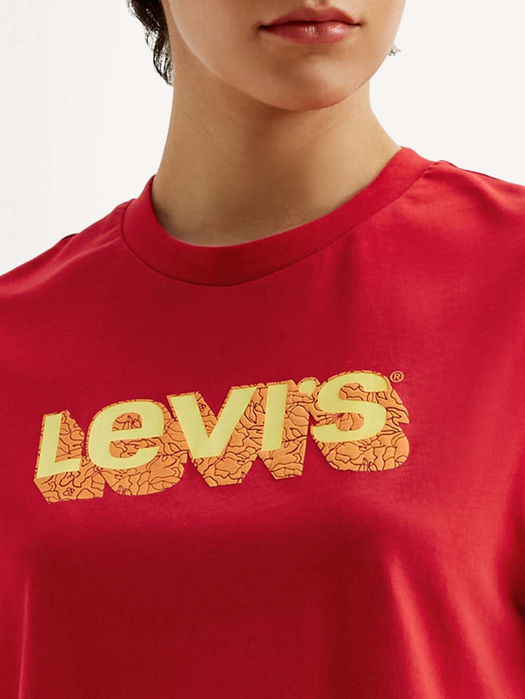 Women's Brand Logo Red Crew Neck T-Shirt - Detail View