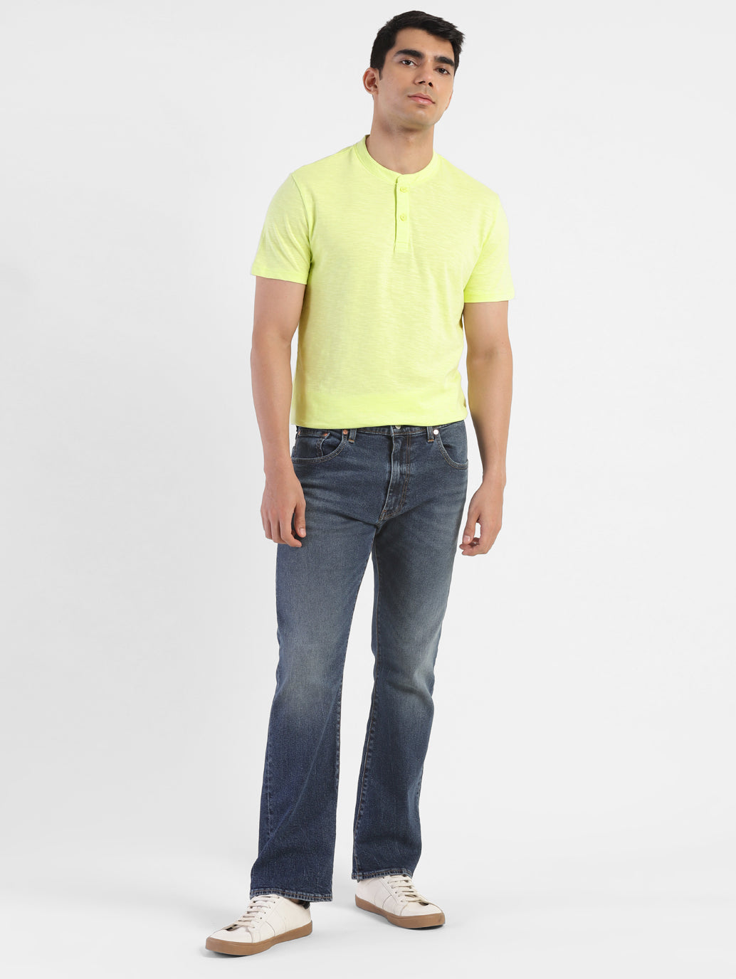 Men's Self Design Henley T-shirt Yellow