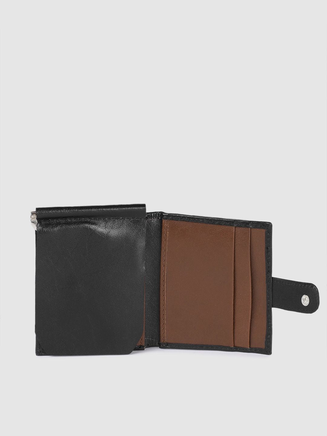 Men's Black Solid Card Holder - 8ae1c20b-b136-4e15-a2d0-496de1d996591742210059429-Men-Black--Tan-solid-Leather-Cardholder-9851742210058943-3 View