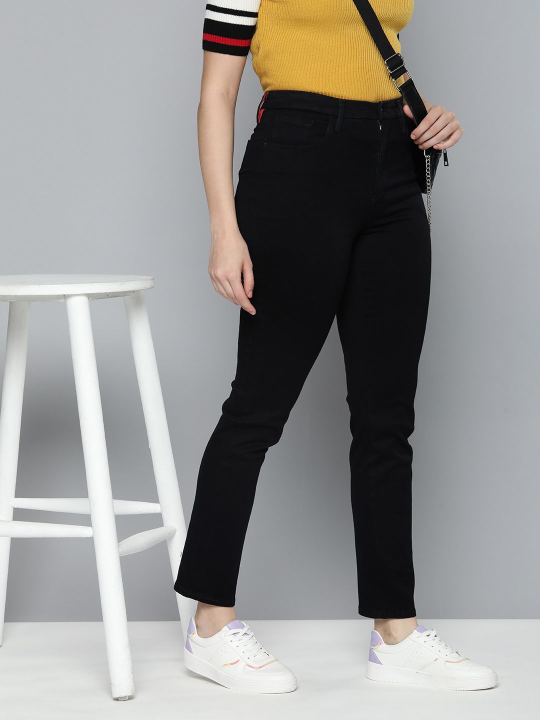 Women's Redloop 724 Black Slim Straight Fit High Rise Jeans