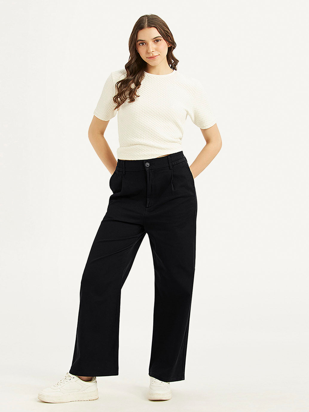 Women's High Rise Black Wide Leg Trousers - 8e729514c6a0472e58f9196d56900a2b View